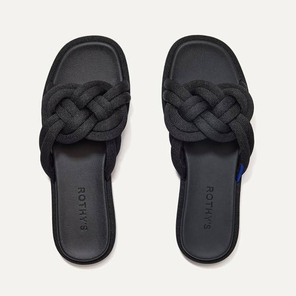 Rothys The Summer Sandal Black Braided Knit Slide Slip On Shoe Women Size 9 NWOT